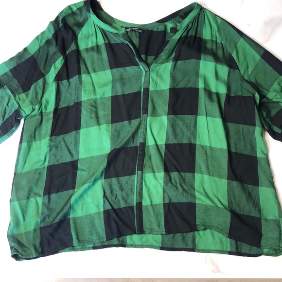 Zara Tops - Zara Plaid Blouse Green and Black